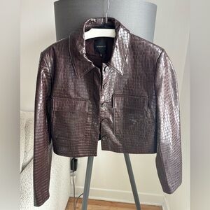Dynamite Kora Croc-Embossed Brown Cropped Blazer/Jacket